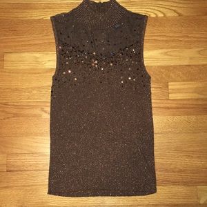 “Once Again” Brown Sequined Sleeveless Top